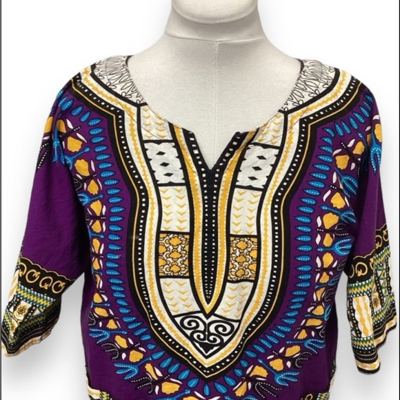 IT Girl Women’s Ethnic Traditional African Print Dashshiki Top, Purple, size M - Picture 2 of 12